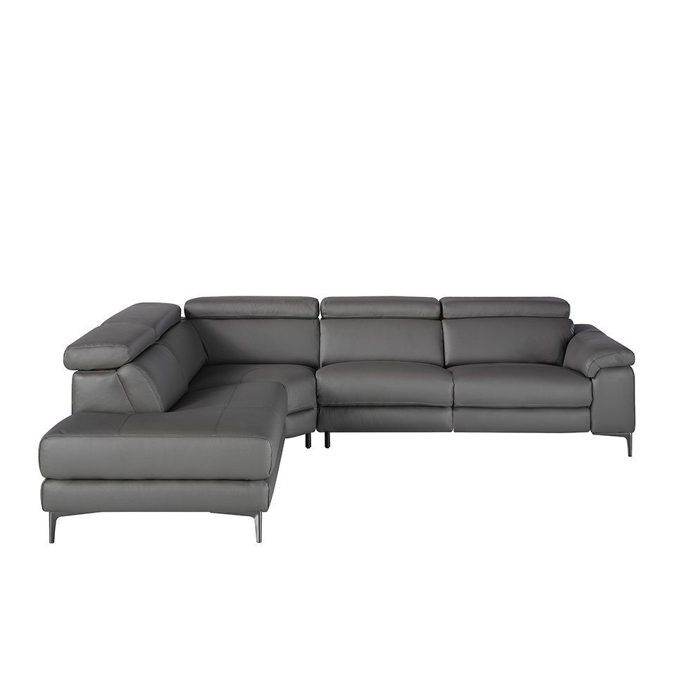 Corner sofa upholstered in gray leather