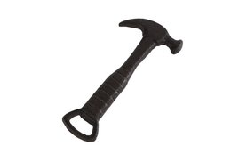 Rust cast iron bottle opener with hammer-like shape, measuring 175x85x12cm.