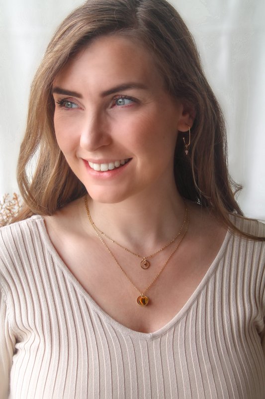 Collier Bague Coeur Oeil de Tigre - Or