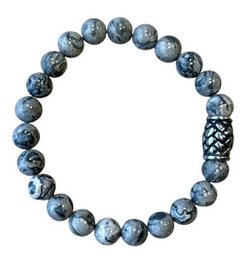 Herrenarmband 8 mm Picasso Jasper Gray mit Geflechtperle