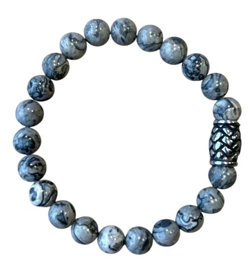Men's bracelet 8 mm picasso jasper gray with braid bead