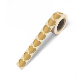  A roll of golden heart-shaped stickers, perfect for gift wrapping and crafting. The stickers come in a pack of 500 pieces.