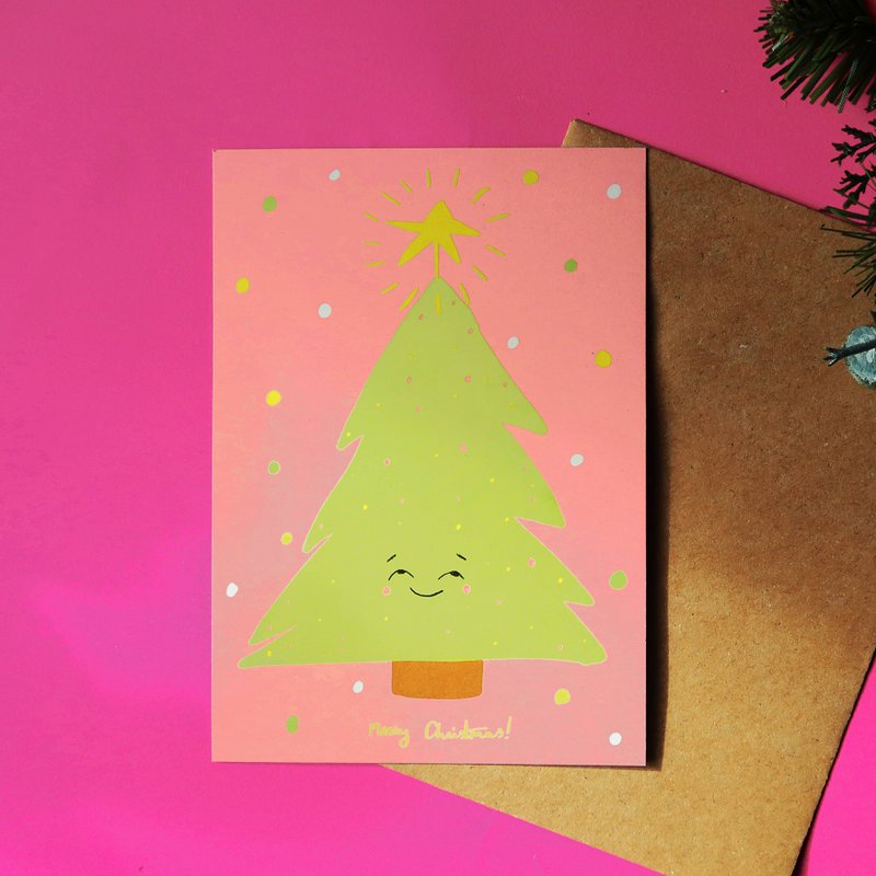 Roze kerstboom ansichtkaart (milieuvriendelijk)