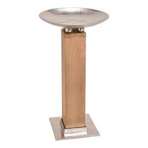Zuil van mangohout met metalen schaal, bruin/zilver (B/H/D) 41x75x41cm