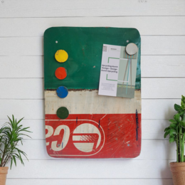 Magnetic board made from recycled oil drums with 5 colorful magnets