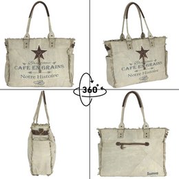 Sunsa Damen Handtasche. Schultertasche aus Canvas ( Segeltuch)  & Leder. Tasche in Vintage Retro Stil. Große Shopper Damentasche als Weekender Bag.