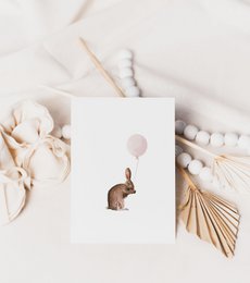 Bunny with pink balloon poster, bunny poster, balloon poster, cute bunny poster, pink girls room poster, cute bunny print, girls nursery art print, girls room