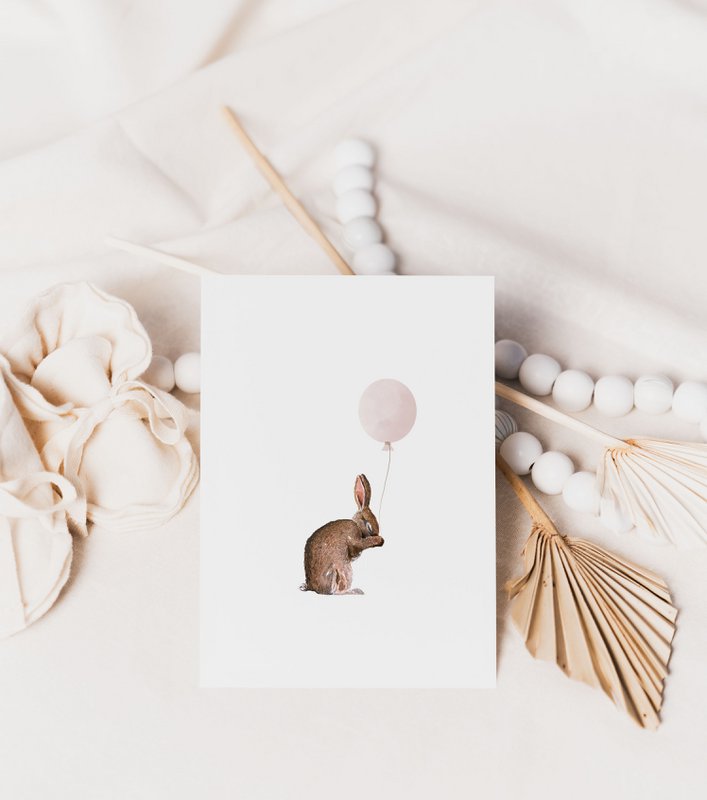 Bunny with pink balloon poster, bunny poster, balloon poster, cute bunny poster, pink girls room poster, cute bunny print, girls nursery art print, girls room