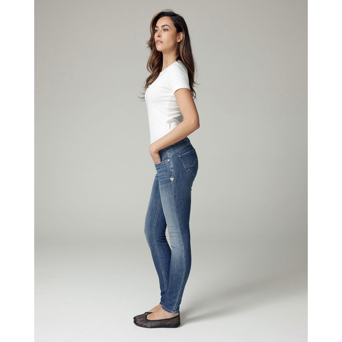 Jeans skinny a vita media blu medio effetto vintage | La Manuela