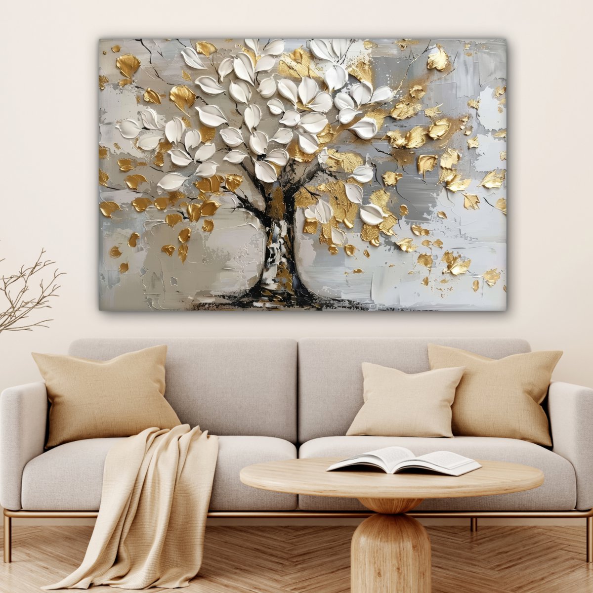 Peinture sur toile - Décoration murale - Boom - Beige - Gray - Gold - Résumé