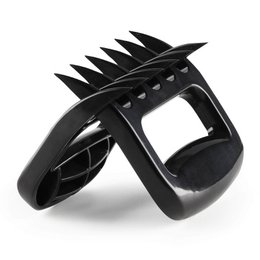 Black plastic meat claw with sharp teeth-like prongs, designed for shredding and pulling apart cooked meats.