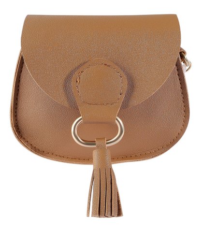 Mini-Tasche mit Karabinerhaken, Lederimitat, braun