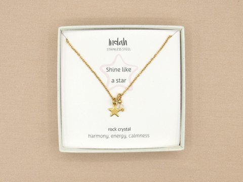 Ketting rock, ster en berg kristal, zilver of goud stainless steel