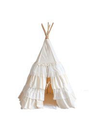 Set „Shabby Chic“ Tipi mit Rüschen und Blättermatte „Weiß“.