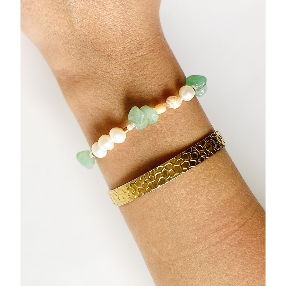 Armband met zoetwaterparels lichtgroen