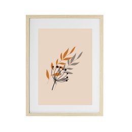 Vibrant abstract botanical poster with orange and gray leaves, suitable for wall art in a modern home or office.