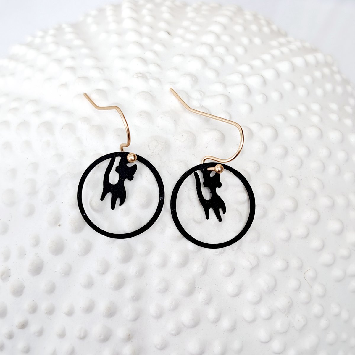 Earrings - Minimalism - Kitty Cat - gold/black 4