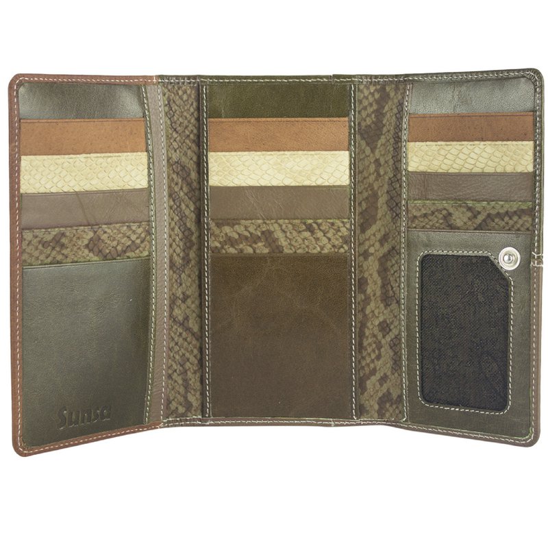 Sunsa women's wallet. leather purse. Wallet with RFID protection. Sustainable wallet made from leather scraps. Large women's wallet with many credit card compartments - wallet/purses for women the best gift idea.