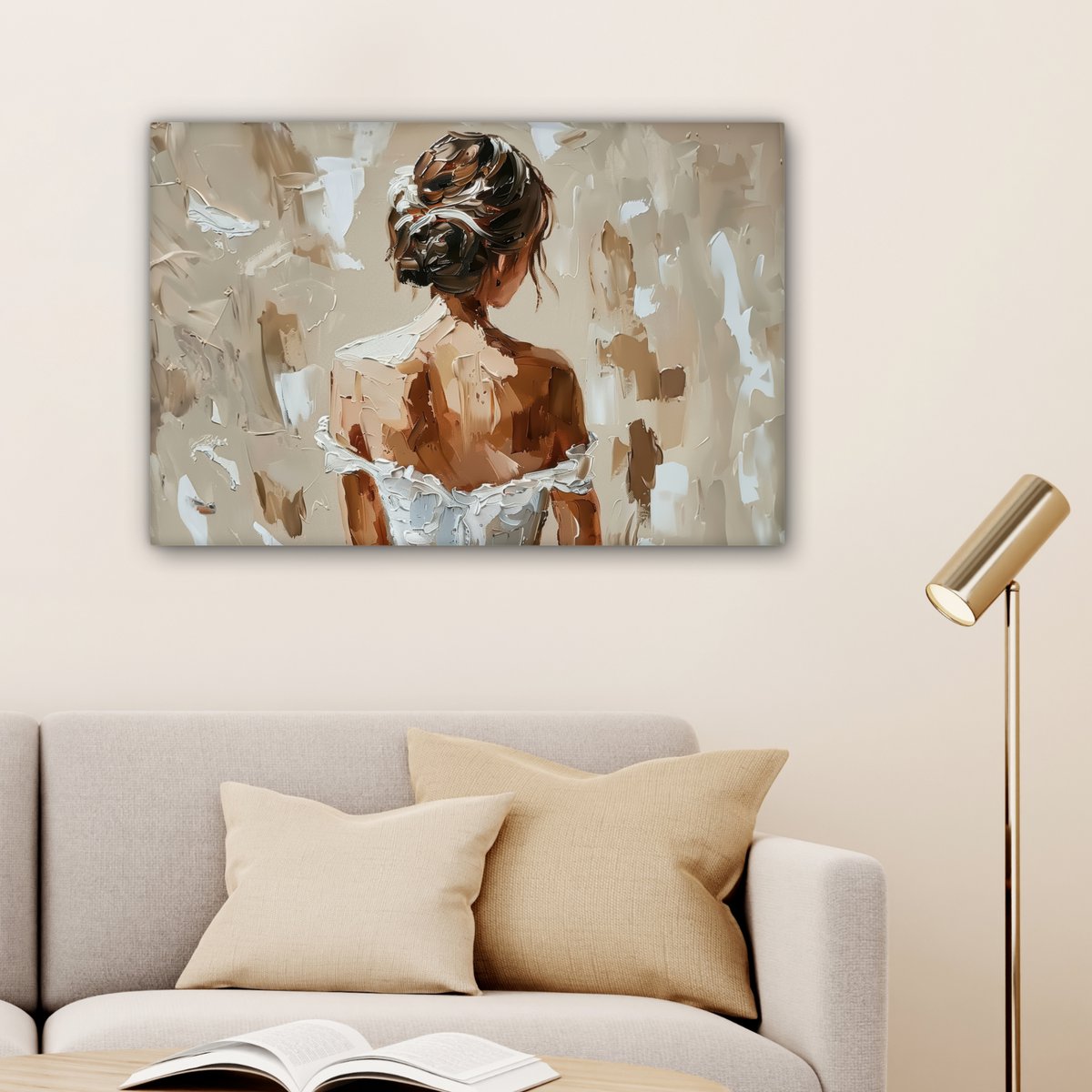 Canvas schilderij  - Wanddecoratie - Bloemen - Vaas - Stilleven - Beige