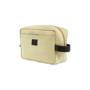 K0014GB | Beauty Case aus Canvas/echtem Vollnarbenleder, Schwungrad. Farbe Seil/Testa Moro. Seitlicher Griff. Reißverschluss. Abmessungen: 24 x 15 x 9 cm. Verpackung: TNT-Beutel