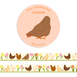 Washi tape / papirtape - illustration kyllingemønster med tulipaner