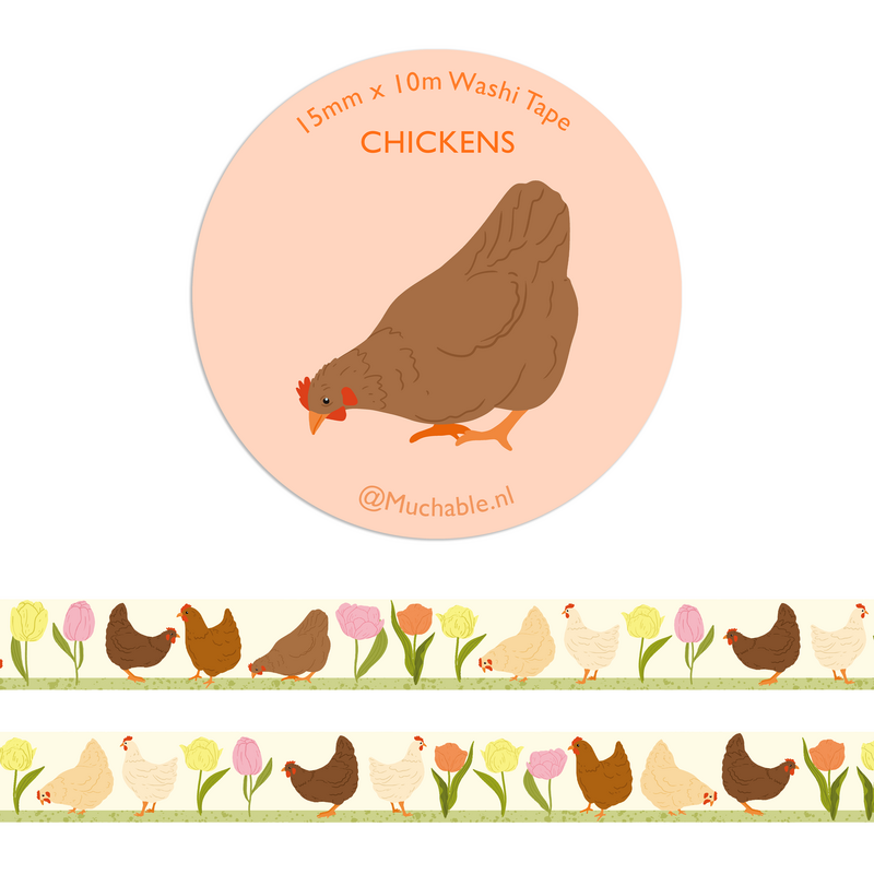 Nastro Washi/nastro di carta - illustrazione del motivo a forma di pollo con tulipani