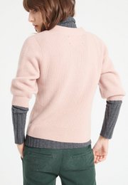 MIA 13 V-hals kortærmet cashmere cardigan med ribstrikket pudderrosa