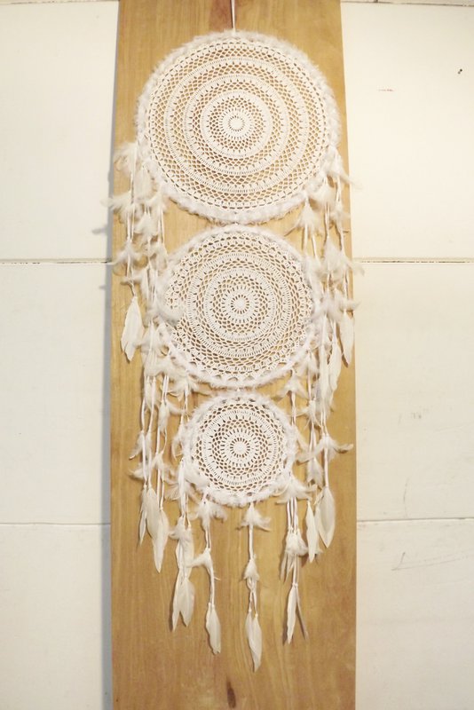 Triplet XL white fluffy dreamcatcher