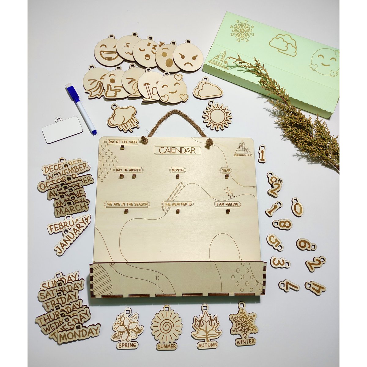 Calendario perpetuo de madera, rastreador de tiempo y clima, regalo Montessori para niños