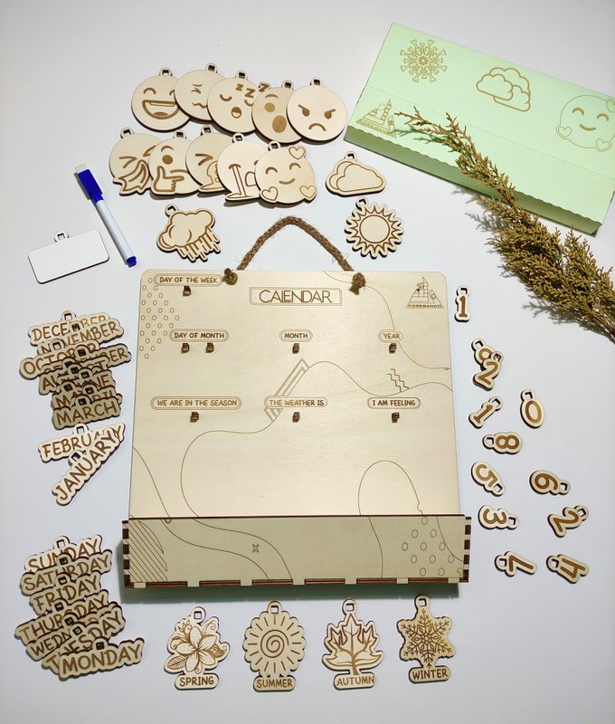 Calendario perpetuo de madera, rastreador de tiempo y clima, regalo Montessori para niños