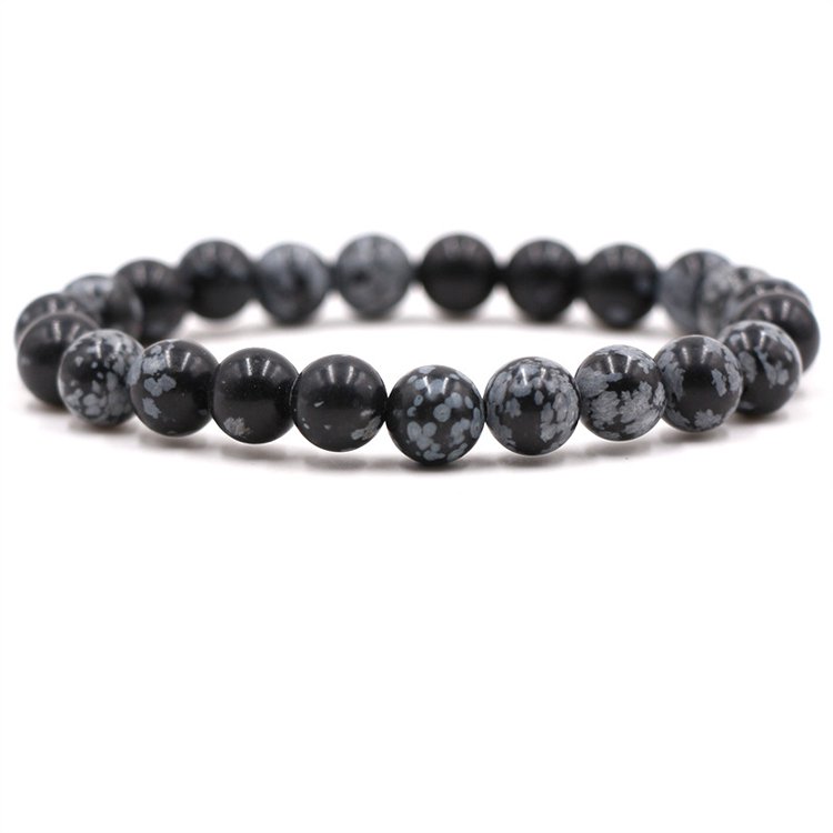 Roches Sattva | MISE À LA TERRE | Bracelet en cristal holistique Mala en obsidienne flocon de neige de 4 mm