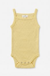 Wollen romper pointelle met bandjes - merinowol - Dusty Yellow
