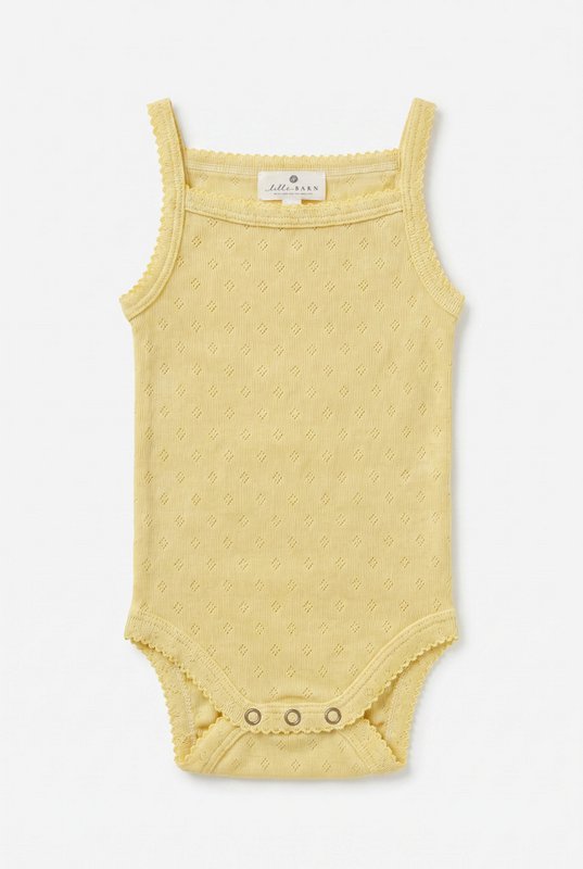 Wollen romper pointelle met bandjes - merinowol - Dusty Yellow