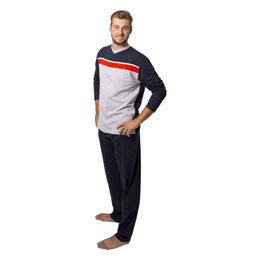 Men's Pyjama Set - Long Sleeve - Navy/Grey/Red