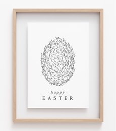 Floral Easter egg print, Easter poster with stylized egg design in black and white. Suitable for home decor, wall art.