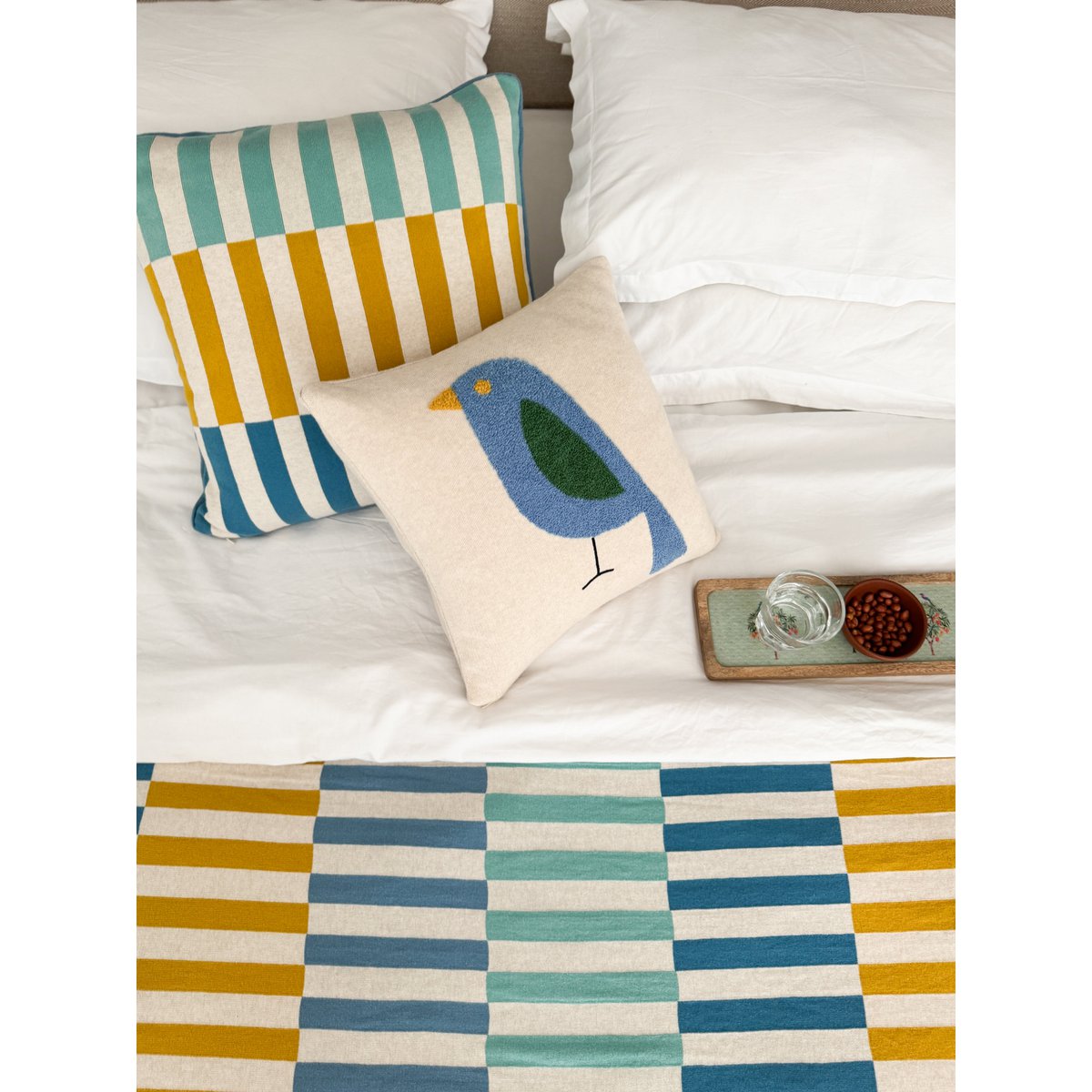 Mojo Blue Jacquard Throw – Blødt børstet bomuld