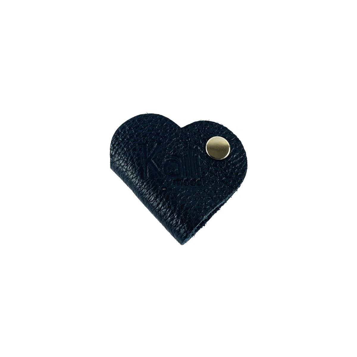 K0039AB | Made in Italy hart kabelhaspel in echt volnerf leer, dollar graan - zwarte kleur - afmetingen: 5 x 8 x 0,5 cm - verpakking: stijve bodem/deksel geschenkdoos