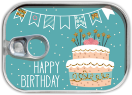 A festive birthday card with a colorful cake, party decorations, and the text "Happy Birthday" displayed prominently.