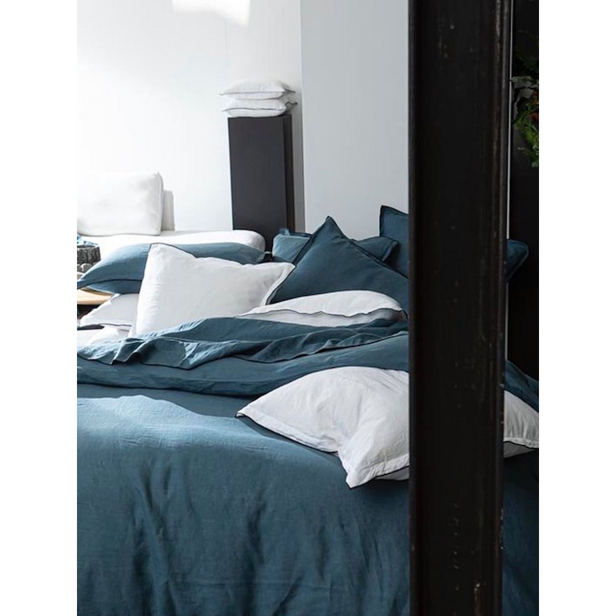 DUVET COVER 155X220CM 100% WASHED LINEN EMERALD BLUE