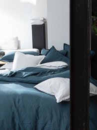 DUVET COVER 155X220CM 100% WASHED LINEN EMERALD BLUE