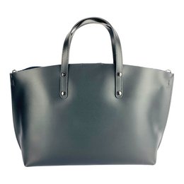 RB1024A | Damehåndtaske i ægte læder Fremstillet i Italien med aftagelig skulderrem. Stor indvendig aftagelig taske. Poleret gunmetal tilbehør - Sort farve - Mål: 48x31x11 cm