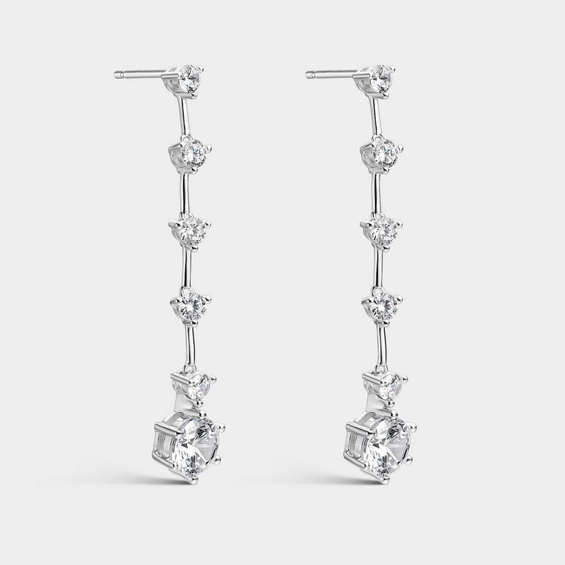 Long silver earrings with white zirconia