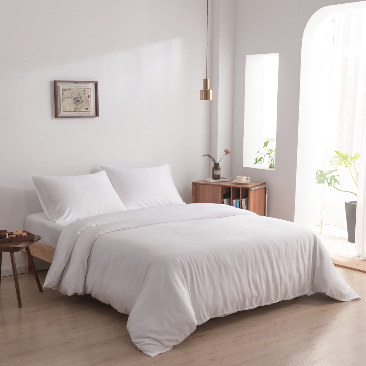 Juego de cama de bambú blanco para 1 persona - 400 hilos Tanboocel - Coco White