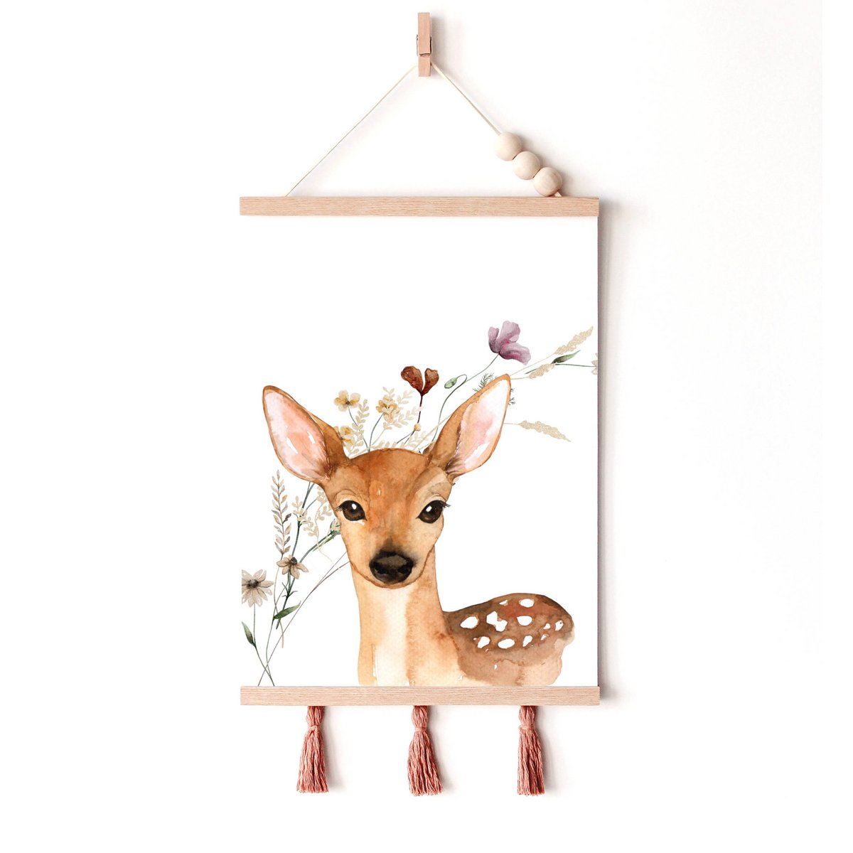Hirsch-Poster, Hirsch-Druck, süßer Hirsch-Druck, Waldtiere-Kindergarten-Druck, Blumen-Kindergarten-Druck, Wildblumen-Druck, Mädchen-Kinderzimmer-Poster, Mädchenzimmer-Poster
