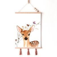 Deer poster, deer print, cute deer print, woodland animals nursery print, floral nursery print, wildflowers print, girls nursery poster, girls room poster