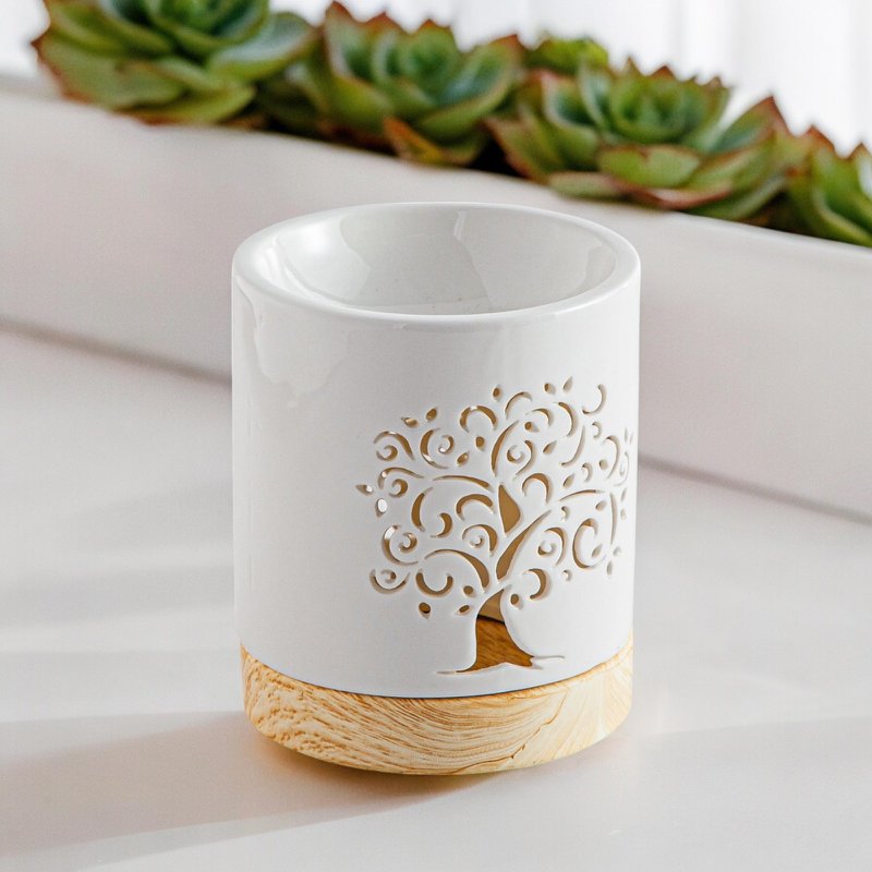 Quemador de perfumes serie Céramy – Árbol de la vida – Portavelas de cerámica lacada – Difusión de ceras aromáticas, aceites esenciales – Idea decorativa de regalo