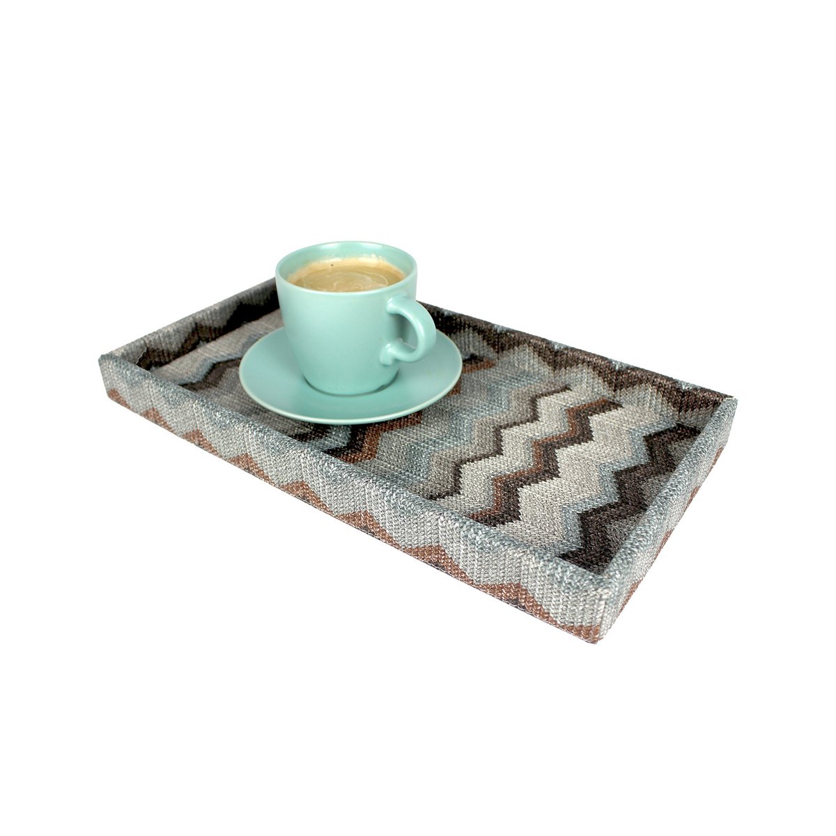Comprimé plateau cosmétique gris en cuir artificiel rectangulaire zigzag gris