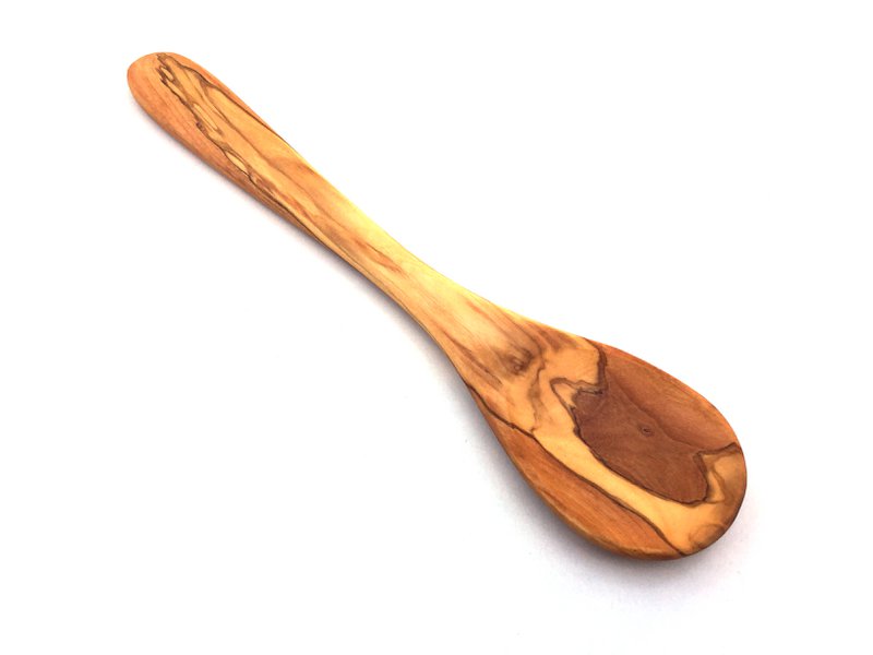 Cuillère de cuisine manche large 30 cm plat en bois d'olivier