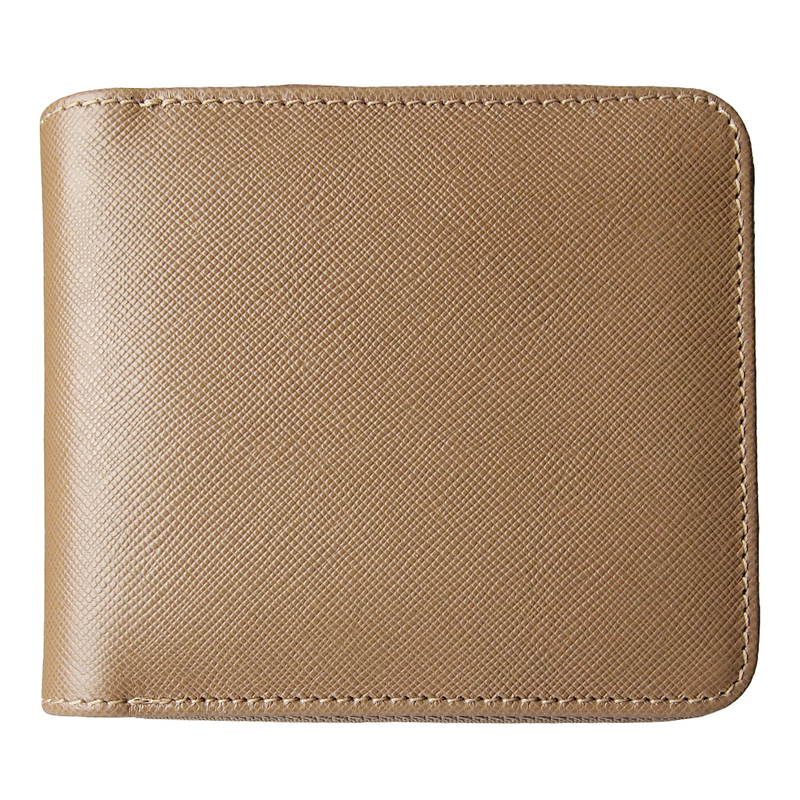 4 Carte di Credito Portafoglio in Pelle Saffiano con Cerniera Taupe