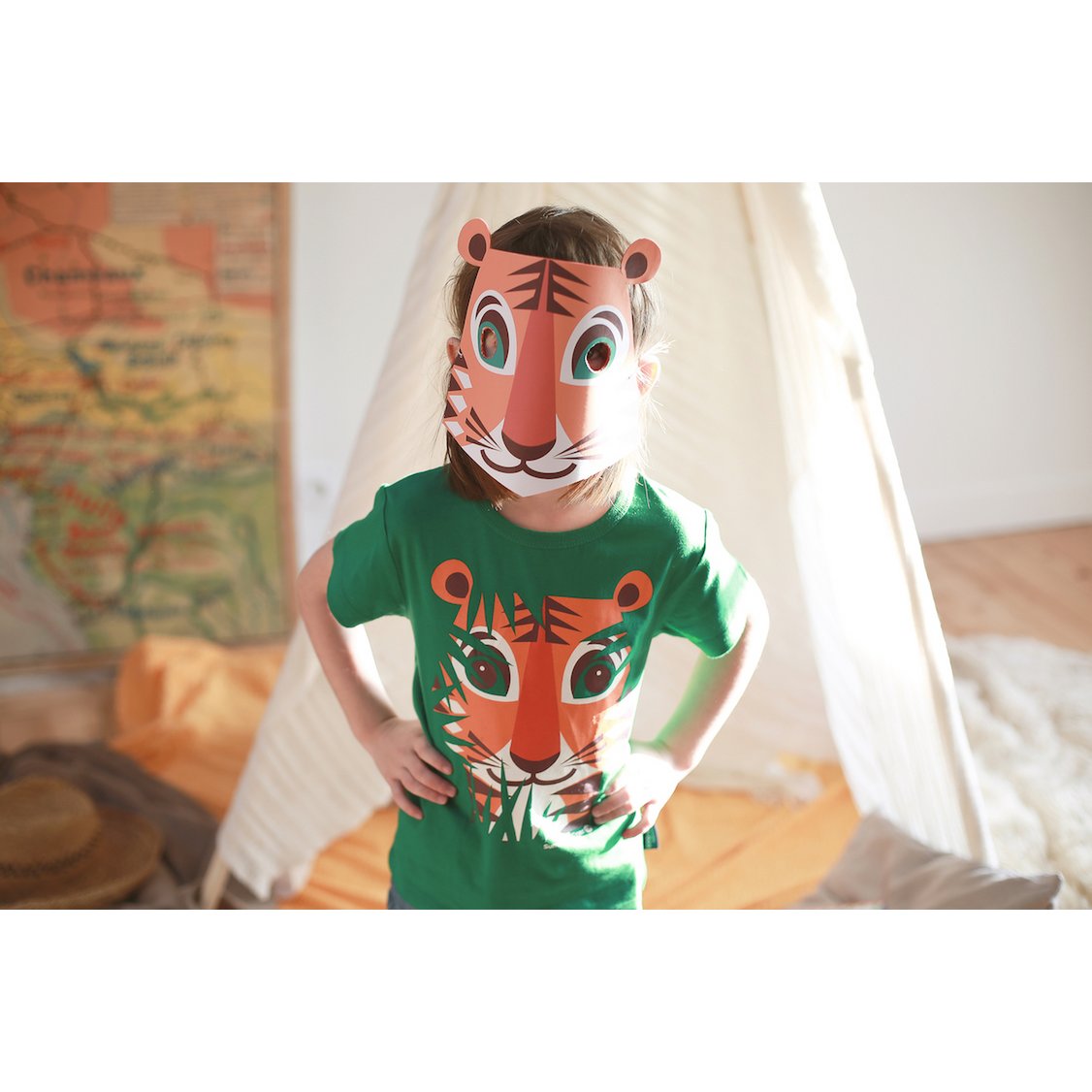 Children's short-sleeved T-shirt, organic cotton, green, Tiger